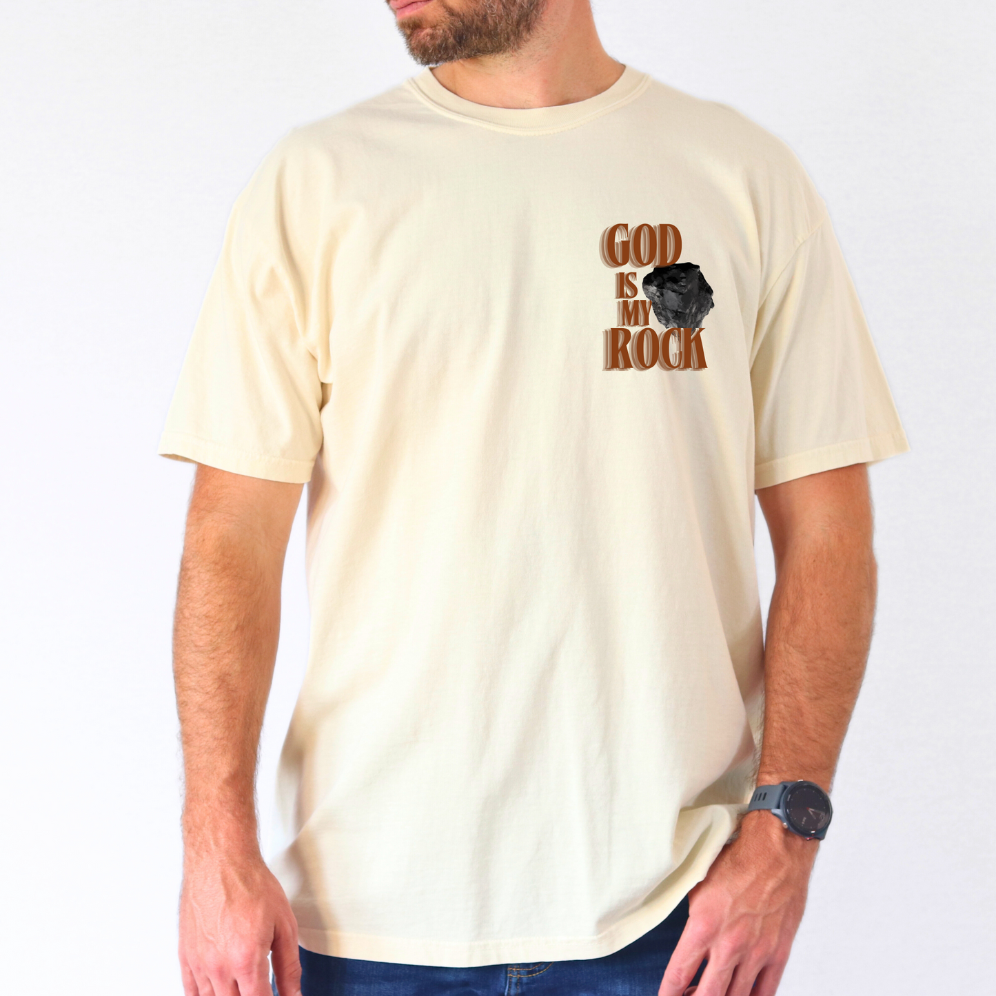 God is my rock t-shirt front male model