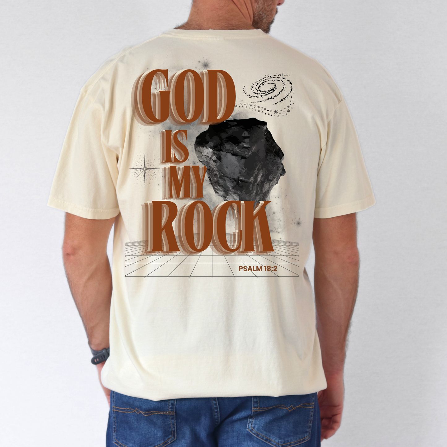 God is my rock back side - male model