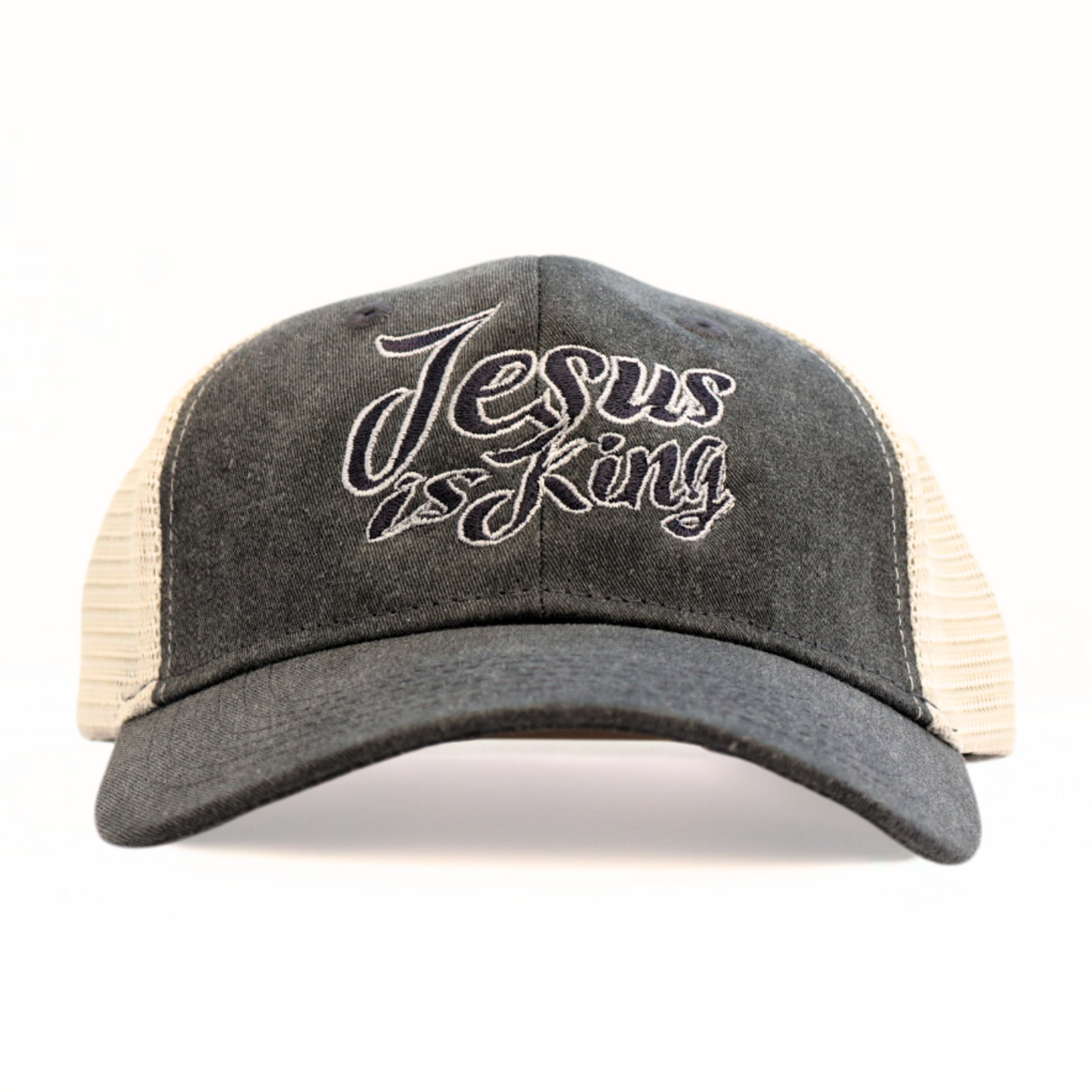 Jesus Is King Trucker Hat - Gray Washed