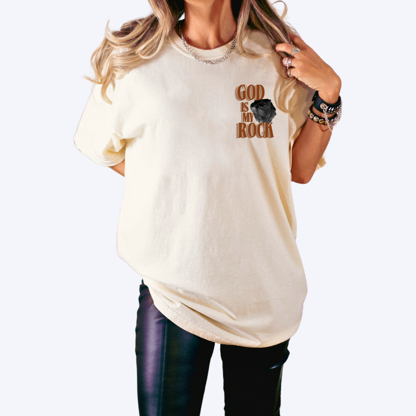 God is my rock t-shirt front - female model