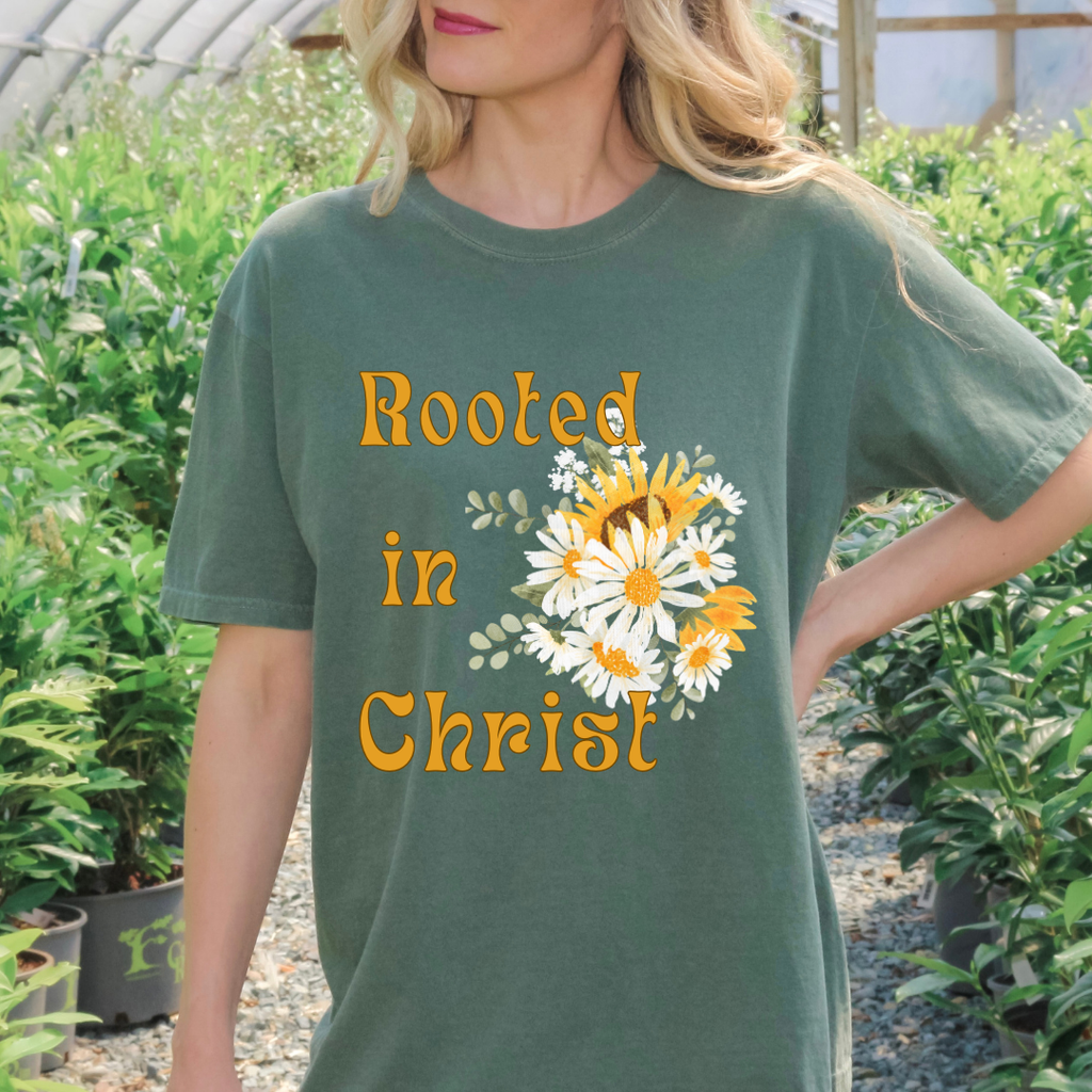 Rooted in Christ Christian T-Shirt | Colossians 2:7