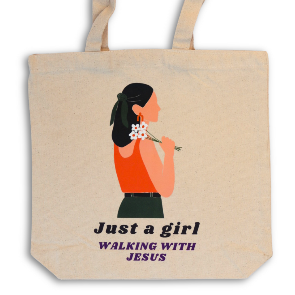 Just a Girl Walking with Jesus Christian Tote Bag