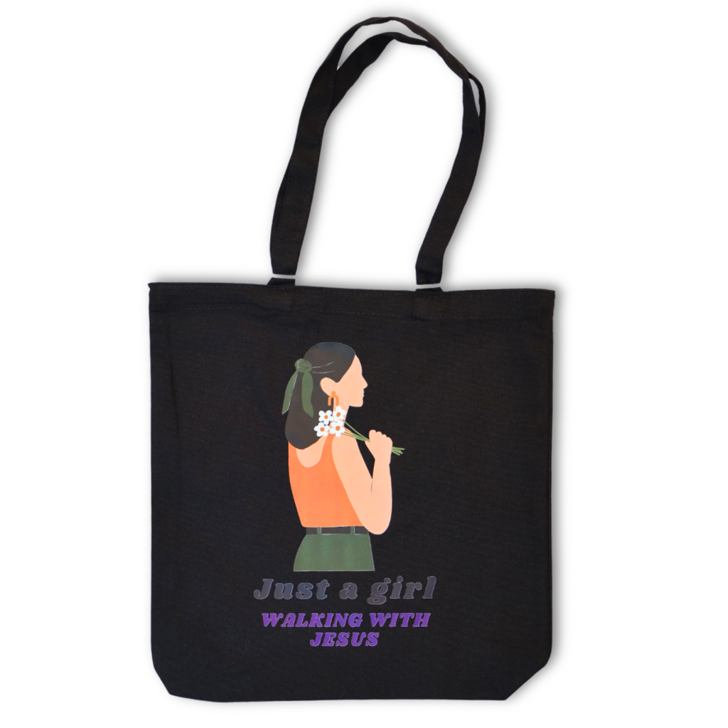 Walking with Jesus Black Christian Tote Bag